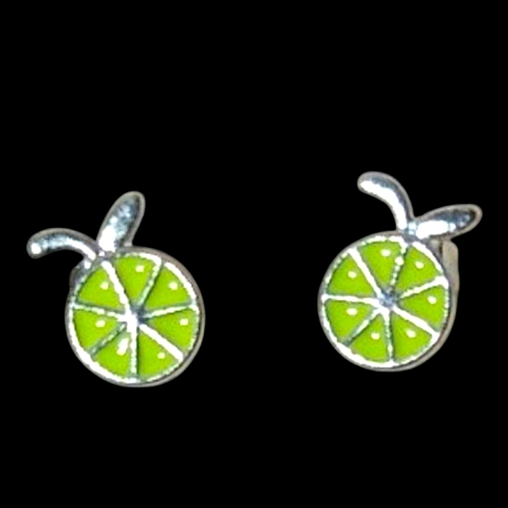 Lime Slice 316L Stainless Steel Earrings Studs - Hypoallergenic